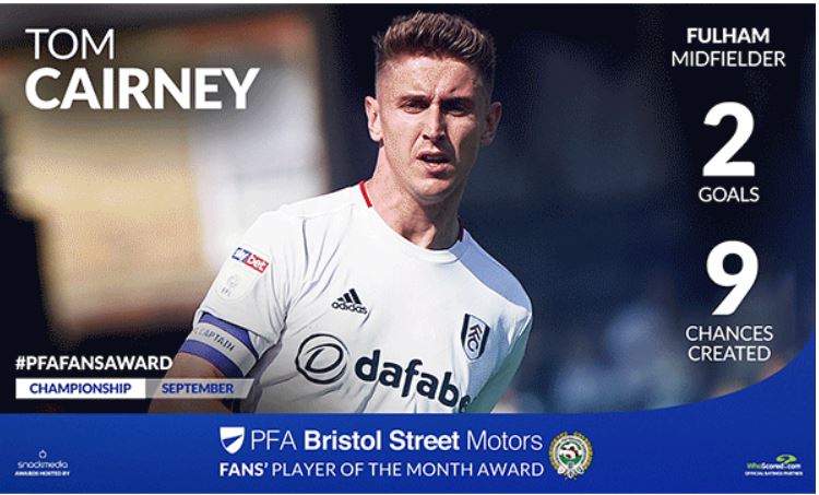 Fulham's Tom Cairney Wins PFA Bristol Street Motors Player of the Month Award