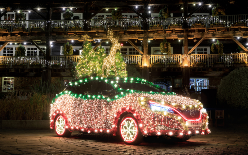 The Nissan Leaf Has Been Transformed Into A Christmas Tree