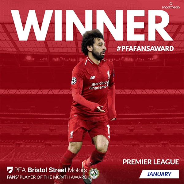 Liverpool's Salah Wins PFA Bristol Street Motors Fans' Player of the Month