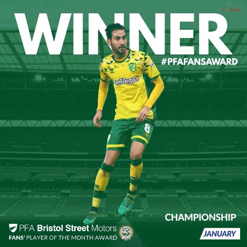 Norwich City's Vrancic Wins PFA Bristol Street Motors Fans Player of the Month
