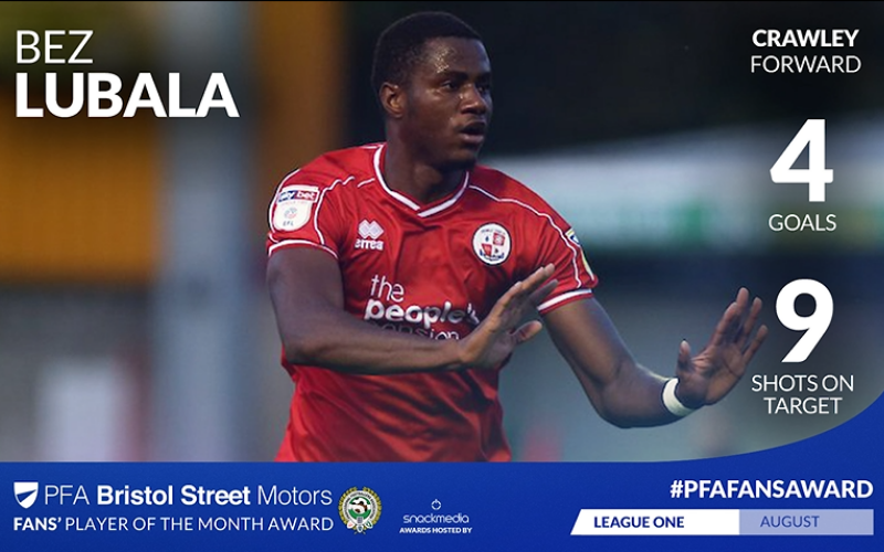 Crawley Town's Bez Lubala Wins League Two Player of the Month for Aug