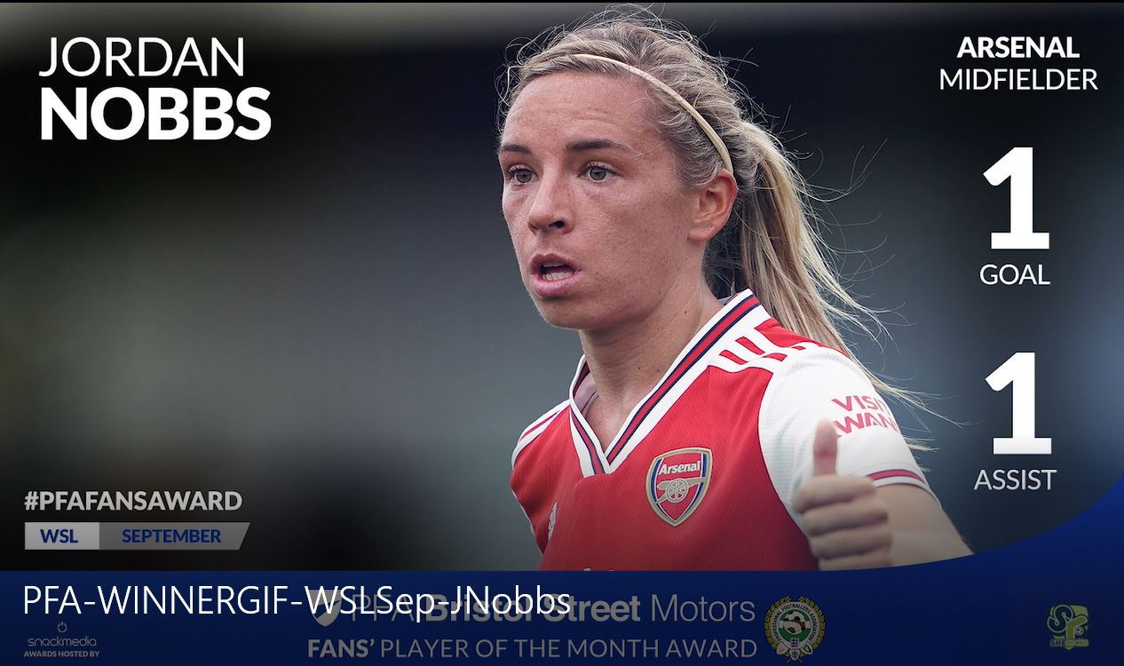 Arsenal Women's Jordan Nobbs Wins WSL PFA Fan's Player of the Month Award