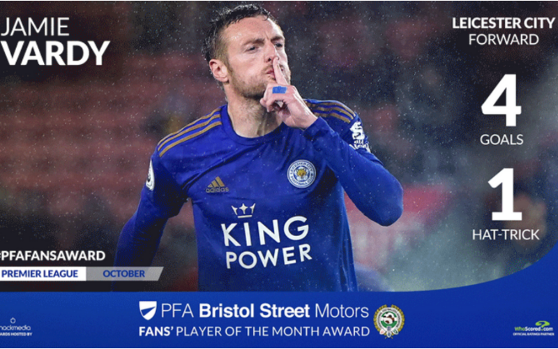 Leicester City's Jamie Vardy Wins Premier League Fans' Player Of The Month Award