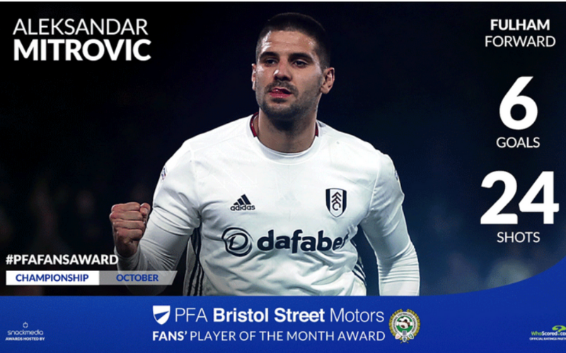 Fulham's Aleksandar Mitrovic Wins Championship Fans' Player Of The Month Award