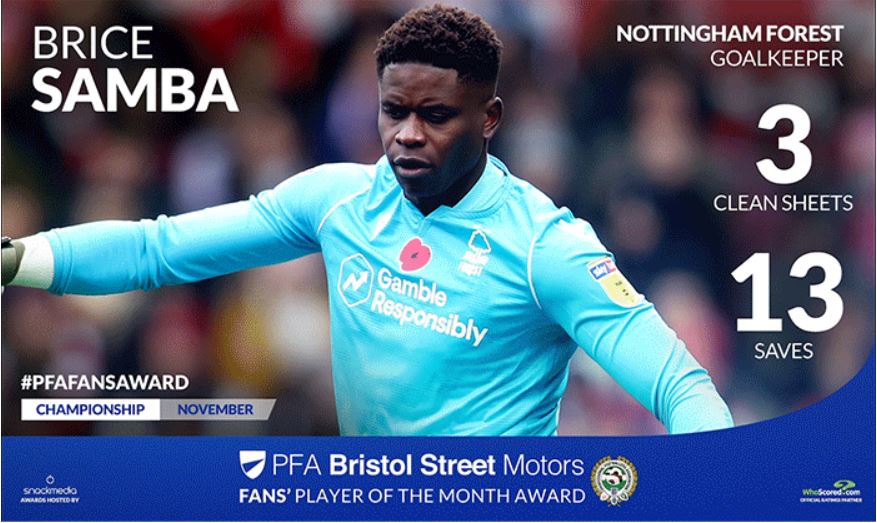 Brice Samba Wins Championship PFA Bristol Street Motors Fan's Player Award